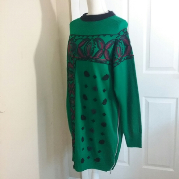 Sacai 100% Wool Embroidered Green Sweater Dress 3 - Picture 6 of 14
